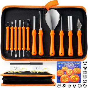 imageJOYIN 12 Pcs Halloween Pumpkin Carving Kit Tools Professional Carving Set with Handbag 12 Stainless Steel Doublesided Sculpting Tool for Kids DIY JackoLantern Party Decor Family Craft SuppliesClassic Set with Accessories