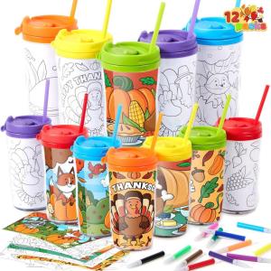 imageJOYIN 12 Pcs Plastic Thanksgiving Party Cups for Kids  Arts ampamp Crafts Classroom Exchange Gifts