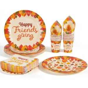 imageJOYIN 125 PCS Thanksgiving Disposable Dinnerware Dinner Plate Thanksgiving Paper Plates and Napkins Sets Party Favor Supplies Decorations Fall Harvest
