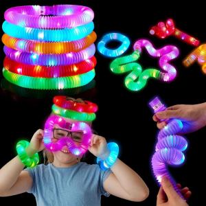 imageJOYIN 12PCS Halloween Glow Sticks Bulk Party Pack Halloween Light Up Pop Tube Toys 6 Colors Glowsticks for Kids Trick or Treat Holiday Glow in the Dark Party Supplies Favors Camp Games Activities