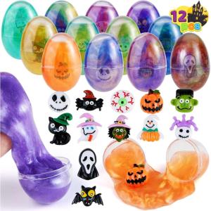 imageJOYIN 12PCS Halloween Slime Toys Slime Eggs with Stress Relief and Squeeze Playing Squishy Toys for Kids Trick or Treating Halloween Party Favors Supplies While You are Working from Home