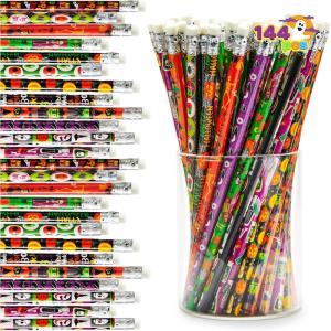 imageJOYIN 144 PCS Halloween Pencils with Eraser 12 Designs Halloween Stationery Set for Kids Gifts Prizes Wooden Drawing Pencils Classroom Party Favor Supplies Trick or Treat Goodies Bags Fillers