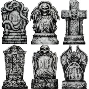 imageJOYIN 157 Halloween Decorations Outdoor Graveyard Tombstones 6 Pcs Skeleton RIP Plastic Gravestones Halloween Decor with 12 Metal Stakes for Yard Lawn Garden Prop Party Decor SuppliesClassic