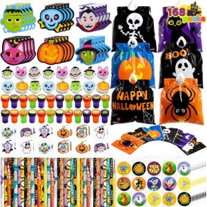 imageJOYIN 168 Pcs 24 Pack Assorted Halloween Art and Craft Stationery Kids Gift Set Trick or Treat Party Favor Toy Including Halloween Bag Notepads Stamps Pencils Stickers and Temporary Tattoos