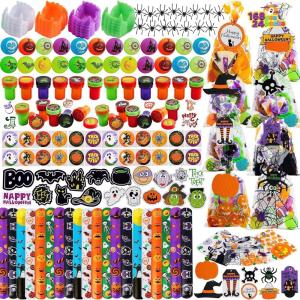 imageJOYIN 168 Pcs Halloween Stationery Set 24 Pack Goody Bags with Halloween Tags Including Vampire Teeth Spiders Stamps Stickers Slap Bracelets for Kids Trick or Treating Party Favors Supplies