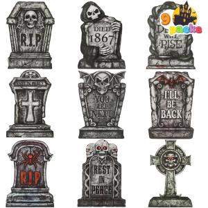 imageJOYIN 16quot 9 Pcs Halloween Tombstones Decorations Outdoor Graveyard Decor Yard Lawn Cemetery Plastic Headstones with 18 Metal Stakes for Halloween Indoor Prop Decorations Party Decor SuppliesGothic