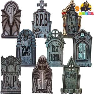 imageJOYIN 16quot 9 Pcs Halloween Tombstones Decorations Outdoor Graveyard Decor Yard Lawn Cemetery Plastic Headstones with 18 Metal Stakes for Halloween Indoor Prop Decorations Party Decor SuppliesClassic