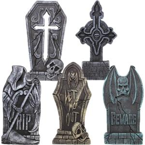 imageJOYIN 17 Halloween Decorations Outdoor Tombstones 5 Pack Halloween Foam Graveyard Headstone Decorations with 12 Bonus Metal Stakes for Yard Lawn Outside DecorMulticolor