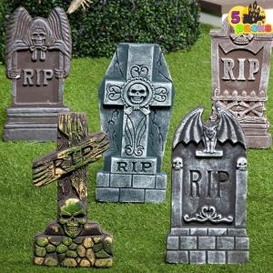 imageJOYIN 17 Halloween Foam RIP Graveyard Tombstones 5 Pack Halloween Tombstones Outdoor Decorations for Graves Decorations with 12 Metal Stakes for Cemetery Yard Lawn Party DecorMulticolor