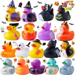 imageJOYIN 18 PCS Halloween Rubber Ducks Halloween Ducks for Halloween Goodie Bag Fillers Rubber Duckies Baby Bath Toys for Halloween Party Favors Decorations School Classroom Game Prizes
