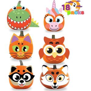 imageJOYIN 18 Packs Halloween Craft Foam Stickers Arts Activities Party Supplies Kids Party Favors Pumpkin Decorating Kit Jack O Lantern Face Stickers in 6 Designs Pumpkin Decor School GamesCute