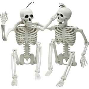 imageJOYIN 2 PCS 24 Halloween Skeleton Decor 2 FT Full Body Stayable Posable Skeletons for Halloween White Human Plastic Bones with Movable Joints for Spooky Indoor Outdoor Decoration Graveyard PropWhite