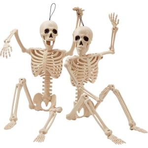 imageJOYIN 2 PCS 24 Halloween Skeleton Decor 2 FT Full Body Stayable Posable Skeletons for Halloween White Human Plastic Bones with Movable Joints for Spooky Indoor Outdoor Decoration Graveyard PropYellow