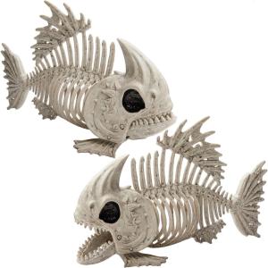 imageJOYIN 2 PCS 95 Halloween Posable Fish Skeleton Decor Animal Plastic Bones with Posable Joints for Indoor Outdoor Halloween Decorations Party Props Yard Patio Lawn Garden Props Decor
