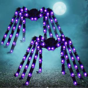 imageJOYIN 2 Pack 5 Ft Halloween Light Up Spiders Outdoor Decorations Scary Giant Spider with Purple LED Fake Large Haunted House Props for Halloween Lawn Porch Yard Garden Tree Outside Indoor Decor