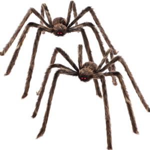 imageJOYIN 2 Pack 5 Ft Halloween Outdoor Decorations Hairy Black Spider Scary Giant Spider Fake Large Haunted House Props Halloween Yard Lawn Decorations Party Indoor DecorBrown