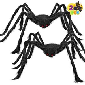 imageJOYIN 2 Pack 5 Ft Halloween Outdoor Decorations Hairy Black Spider Scary Giant Spider Fake Large Haunted House Props Halloween Yard Lawn Decorations Party Indoor DecorBlack