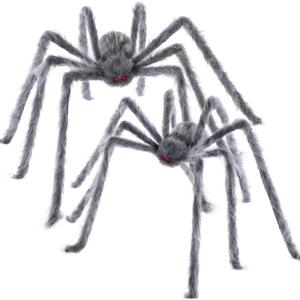 imageJOYIN 2 Pack 5 Ft Halloween Outdoor Decorations Hairy Black Spider Scary Giant Spider Fake Large Haunted House Props Halloween Yard Lawn Decorations Party Indoor DecorGray