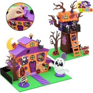 imageJOYIN 2 Pack Halloween Foam Craft Kit Party Favors for Kids 3D Tree House and Pumpkin Haunted House Halloween Art and Craft DIY Kits School Activities Game Party Decoration