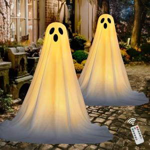 imageJOYIN 2 Packs 47 Halloween Decorations Outdoor Standing Ghost Light Up Spooky Ghost with Witch Hat ampamp Remote Control Glowing Halloween Decor for Yard Porch Lawn Garden Party Supplies Haunted HouseStanding Ghost