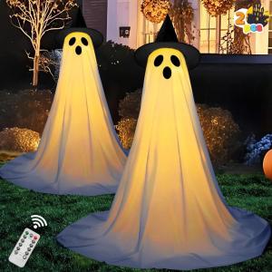 imageJOYIN 2 Packs 47 Halloween Decorations Outdoor Standing Ghost Light Up Spooky Ghost with Witch Hat ampamp Remote Control Glowing Halloween Decor for Yard Porch Lawn Garden Party Supplies Haunted HouseStanding Ghost with Hat