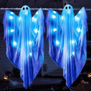 imageJOYIN 2 Pcs 47 Halloween Hanging Light up Ghost with Blue LED Light Halloween Hanging Ghosts Decoration for Front Yard Patio Lawn Garden Party Decor Indoor Outdoor