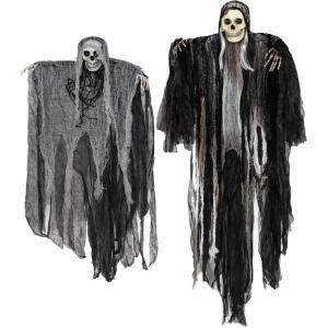 imageJOYIN 2 Pcs Halloween Hanging Swinging Ghosts Decorations Outdoor Halloween Scary Decor with Lighted Up Eyes Creepy Swinging Skeleton Flying Props for Yard Patio Lawn GardenHanging Grim Reaper
