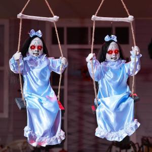 imageJOYIN 2 Pcs Hanging Ghosts Halloween Decorations Outdoor 3ft Blue Swinging Creepy Sister Ghost with LED Red Light Eyes Creepy Girl Twins Doll Decor for Indoor Flying Props for Yard Patio Lawn Garden