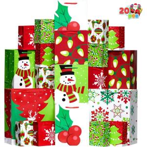 imageJOYIN 20 PCS Christmas Goody Gift Bags with Handles Assorted Sizes Holiday Paper Presents Wrapping Bag for Xmas GiftGiving Thanksgiving Gift Decor Classroom Treat Candy and Party Favors