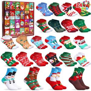 imageJOYIN 2025 Christmas Advent Calendar 24 Days Christmas Warm Cotton Socks for Adults Xmas Countdown Calendar with 20 Low Cut ampamp 4 Knee High Socks Xmas Accessories Party Favor Gifts