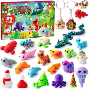 imageJOYIN 2025 Christmas Advent Calendar 3D Printed Toys 24 Pcs 3D Printed Animal ampamp Xmas Theme Toys Christmas Countdown Calendar Xmas Party Favors Supplies Classroom Prizes Fun Gifts for Kids