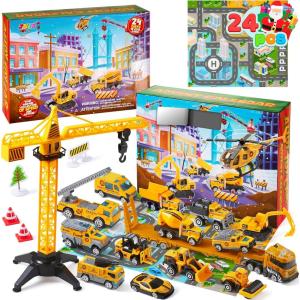 imageJOYIN 2025 Christmas Advent Calendar Engineering Vehicle 24 Days Christmas Countdown Alloy Construction Engineering Vehicle for Kids Vehicles City Construction Cars Xmas Party Favors Supplies