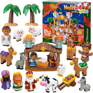 imageJOYIN 2025 Christmas Advent Calendar Nativity Figurine Set Christmas Countdown Nativity Scene Set 24 PCS Xmas Story Christian Religious Advent Calendar