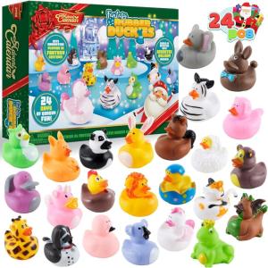 imageJOYIN 24 Days Christmas Advent Calendar 2025 Rubber Ducks for Boys Girls Kids and Toddlers Party Favor Xmas Gifts Halloween Rubber Ducky Bath Toys Kids Xmas Fun Ducks Christmas Countdown