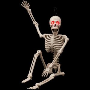 imageJOYIN 24 Inch Halloween Posable Skeleton with LED Red Glowing Eyes 2FT Realistic Hanging Skeleton Bone Full Body Movable Joints for Halloween Indoor Outdoor Decoration Prop Haunted House Party Decor