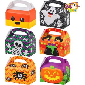 imageJOYIN 24 PCS Halloween Treat Boxes Candy Boxes House Cardboard Goodie Bags Cookies Candy Bags for Kids Children Trick or Treat Holiday Pastries Cupcakes Party Favor Supplies Decoration