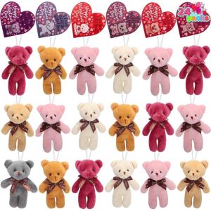 imageJOYIN 24 Packs Valentines Day Heart Cards with Plush Toy Party Favors Mini Stuffed Animal Plush Toys for Valentines Day Gifts Kids Classroom School Exchange Prize brown bear