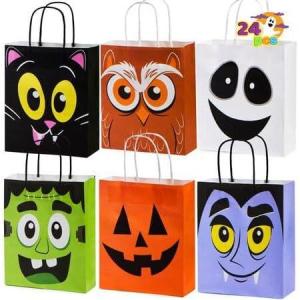 imageJOYIN 24 Pcs Halloween Colorful Paper Gift Bags with Handles for TrickorTreating Halloween Candy Goodie Bags for Party Favors and Supplies24 Count Pack of 1