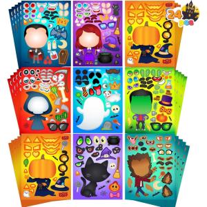 imageJOYIN 24 Pcs Halloween Make a Face Stickers Party Favor for Kids Art Crafts Party Supplies Funny Decorating Stickers with 8 Designs Halloween Treats Classroom Activities Games Gift Goodies