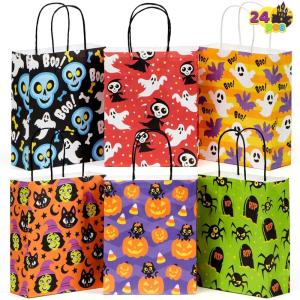 imageJOYIN 24 Pcs Halloween Paper Goodie Bags with Handles in 6 designs for Halloween Trick or Treat Colorful Candy Bags for Party Favor Party Supplies