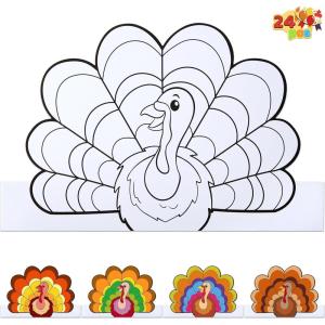 imageJOYIN 24 Pcs Thanksgiving Coloring Headbands Color Your Own Turkey Crowns Kids Craft Set for Thanksgiving Kids School Activities Class Events Party Decoration Supplies