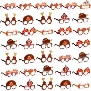 imageJOYIN 24 Pcs Thanksgiving Turkey Eyeglasses Turkey Eyewear Frame Pumpkin Maple Leaves Photo Props for Kids Thanksgiving Harvest Party Decoration and Accessories One Size Fits All