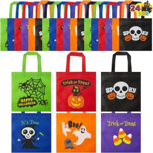 imageJOYIN 24PCS Halloween NonWoven Treat Bags 9quot Goodie Totes Bags with Handles Halloween Candy Bag for Kids Trick or Treating 6 Cute Designs Gifts Goody Bag Bulk for Classroom Party Favor Supplies