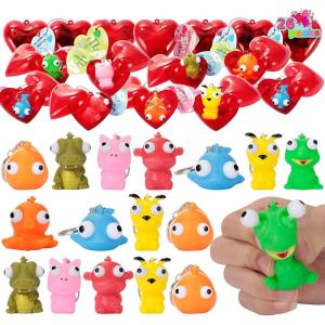 imageJOYIN 26 PCS Valentine Day Filled Hearts with Cards Filled with Popping Eyes Keychains for Kids Valentines Classroom Exchange Party Favors Gift Exchange Game Prizes