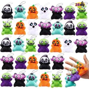 imageJOYIN 28 PCS Halloween Mini Plush Toy Assortment with 7 Characters Mini Halloween Plush Toy Bulk for Kids Trick or Treating Classroom Party Favors Supplies Prizes Goodie Bag Stuffers Fillers