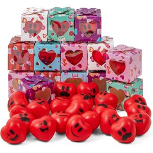 imageJOYIN 28 Pack Valentine Heart Stress Balls  Smile Face Squeeze Toys with Themed Gift Box Face Foam Stress Relief Balls for Party Favors Classroom Exchange Game Reward