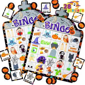 imageJOYIN 28 Players Halloween Bingo Game Cards for Kids Halloween Bingo Cards for Classroom School Family Group Activities Halloween Party Adults Kids Indoor Card GamesHalloween Tombstone