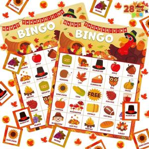 imageJOYIN 28 Players Thanksgiving Bingo Cards 5x5 for Kids Family Activities Party Card Games School Classroom Games Turkey Party Favors Supplies