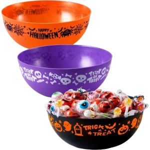imageJOYIN 3 PCS Halloween Candy Bowls 96quot  44quot Trick or Treat Bowls Plastic Orange Halloween Serving Dish Purple Witch Cup Black Pumpkin Candy Holder for Kids Party Favor Supplies Table Decor
