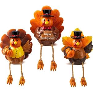 imageJOYIN 3 PCS Thanksgiving Turkey Tabletop Centerpiece Decor Resin Turkey Figurines Thanksgiving Decoration Autumn Decor Fall Harvest Home Decorations Indoor Kitchen Decor Party Supplies